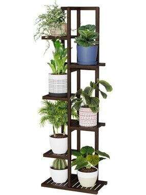 Stylish Bamboo Tall Plant Stand - 6 Tier Indoor/Outdoor Shelf for Potted Plants